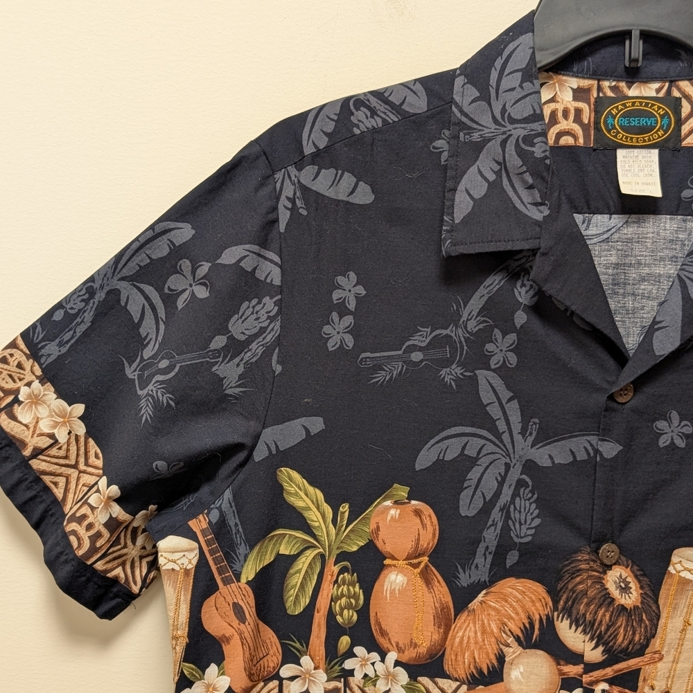 Vintage Made in Hawaii Aloha Shirt Reserve Collection Ukulele Tiki L - Picture 2 of 8